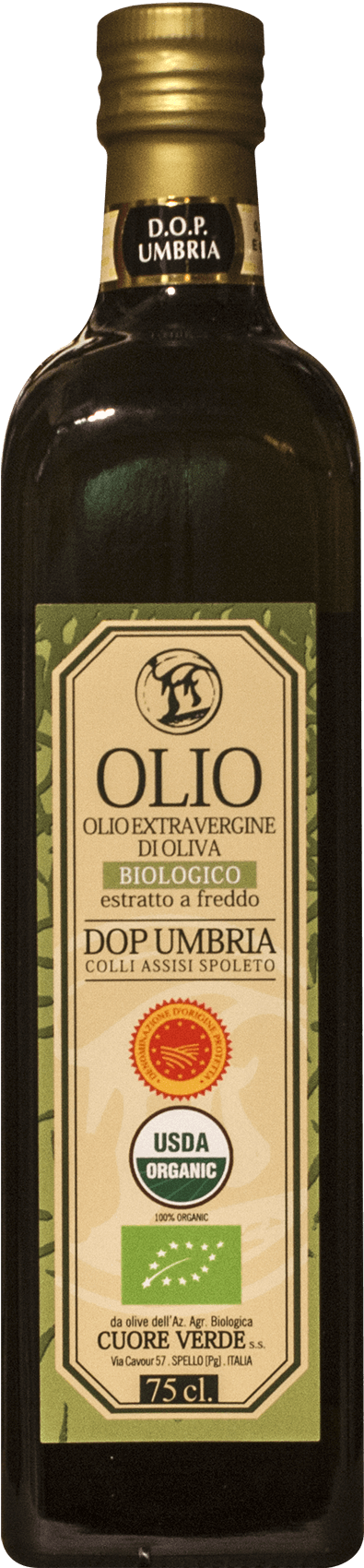 Olio extra-vergine d'oliva DOP Biologico Kosher Umbria Cuore Verde 0.75 lt.